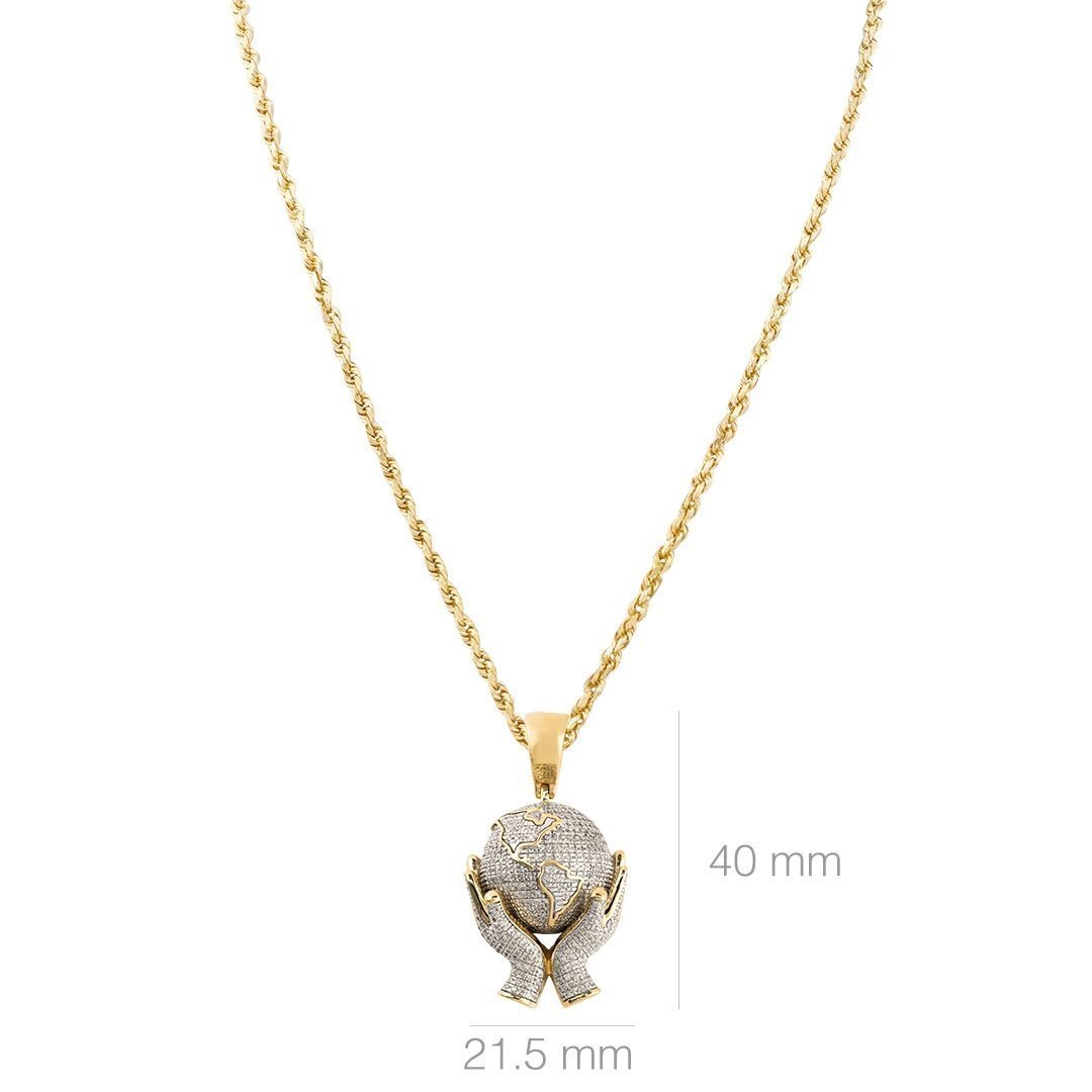 White, Yellow 10k Yellow Gold World in Your Hands Pendant 1 Ctw