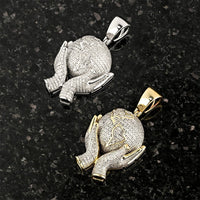 Thumbnail for White, Yellow 10k Yellow Gold World in Your Hands Pendant 1 Ctw