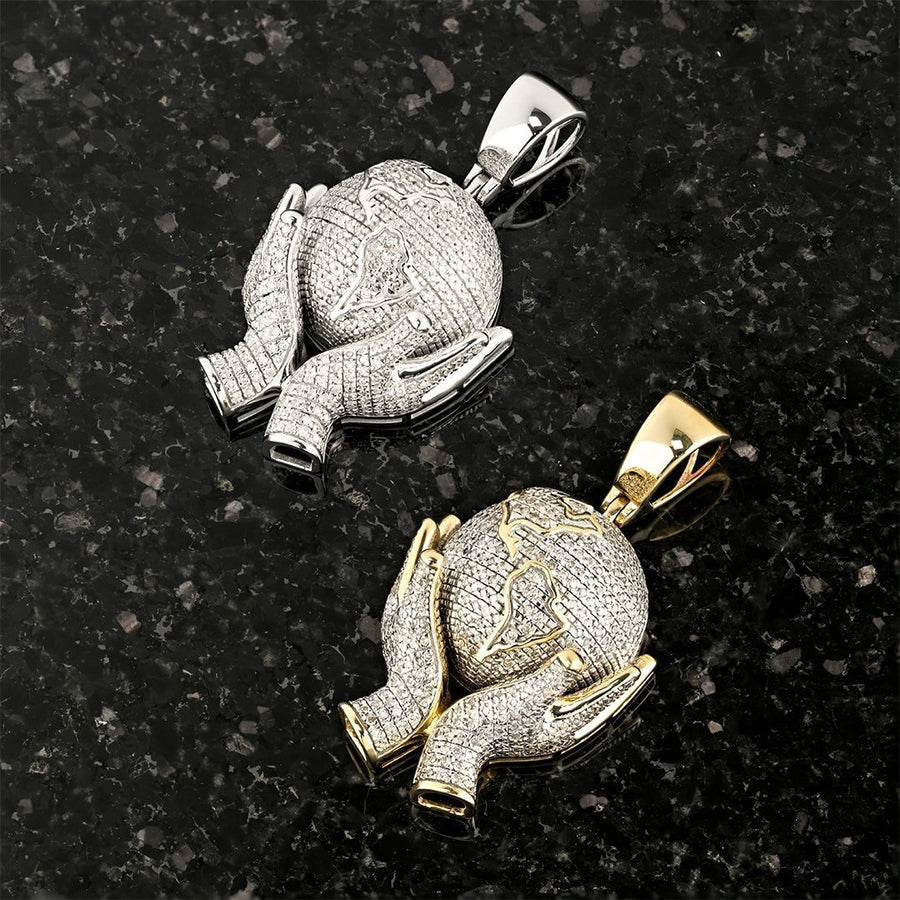 White, Yellow 10k Yellow Gold World in Your Hands Pendant 1 Ctw