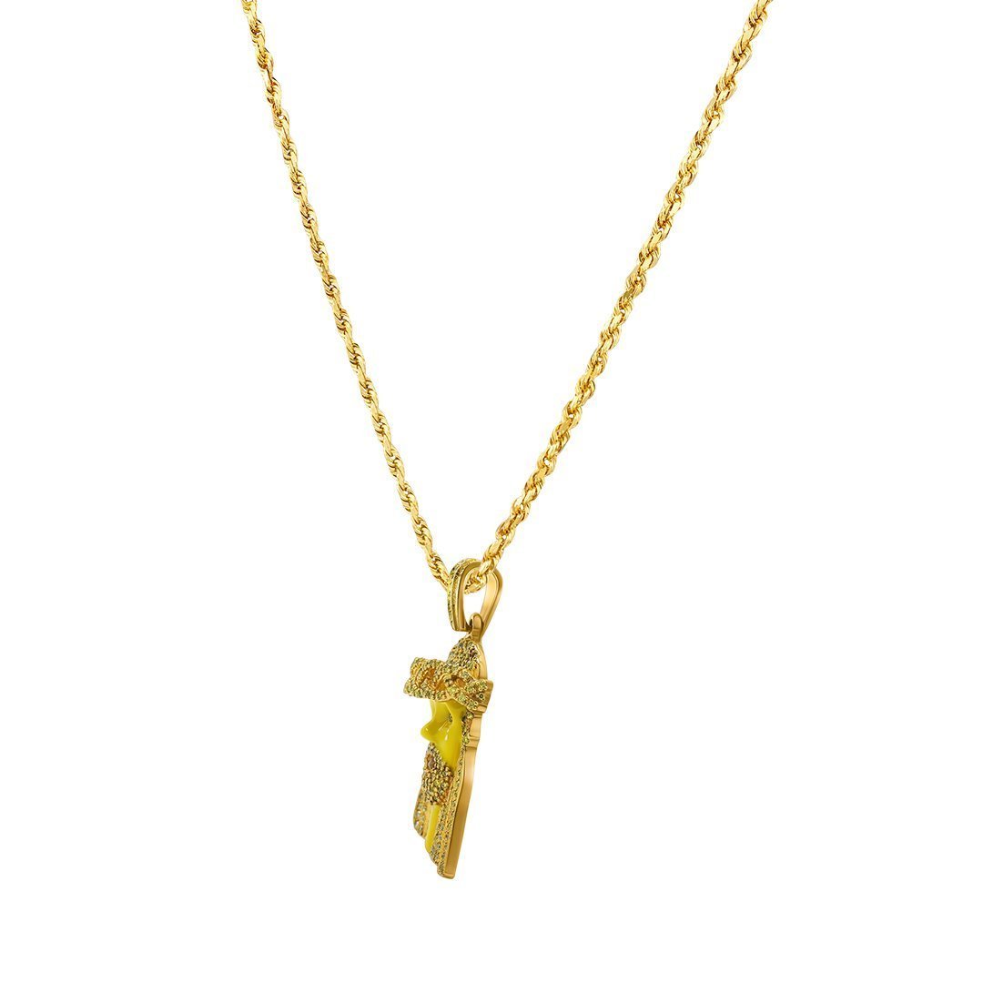 Yellow 10k Yellow gold Yellow Diamond Jesus Piece Pendant with Enamel 3.30 carats