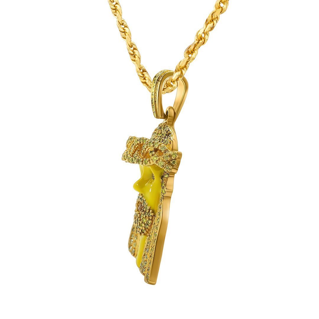 Yellow 10k Yellow gold Yellow Diamond Jesus Piece Pendant with Enamel 3.30 carats