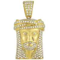 Thumbnail for Yellow 10K Yellow Solid Gold Mens Diamond Small Jesus Head Pendant 2.00 Ctw