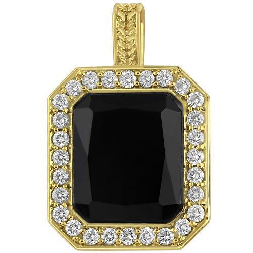 14 K Solid Yellow Gold Diamond Black Onyx Pendant