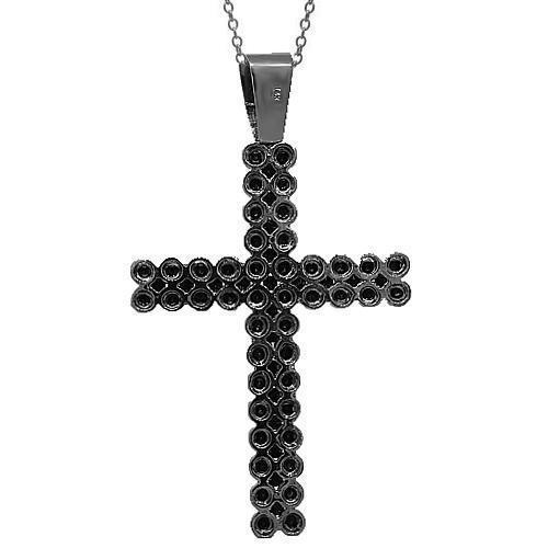 14K Black Rhodium Plated Mens Black Diamond Cross 11.50 Ctw