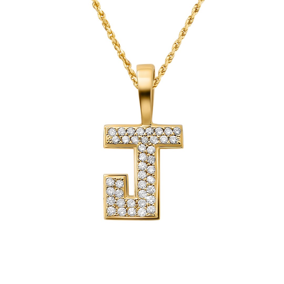 yellow 14k diamond letter J pendant