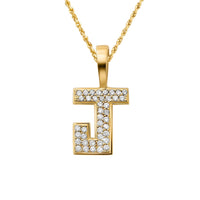 Thumbnail for yellow 14k diamond letter J pendant