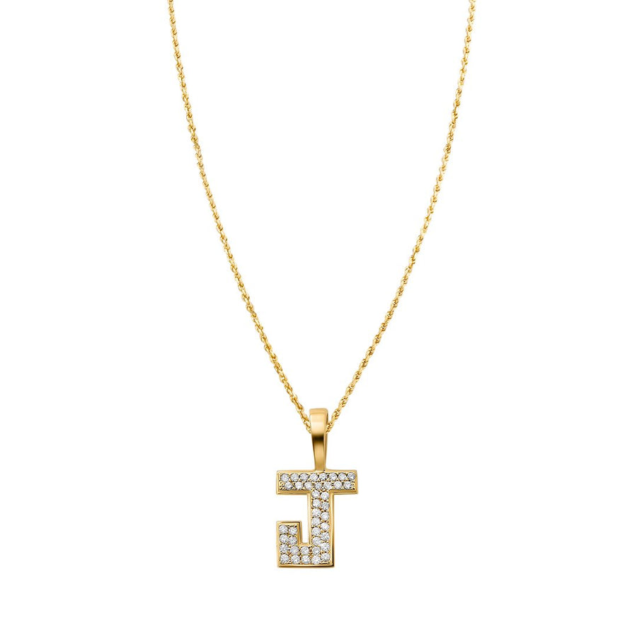 yellow 14k diamond letter J pendant