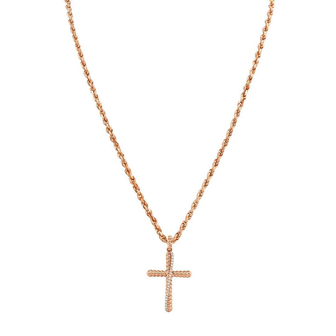 Rose 14k Rose Gold Diamond Cross Pendant 0.18 Ctw