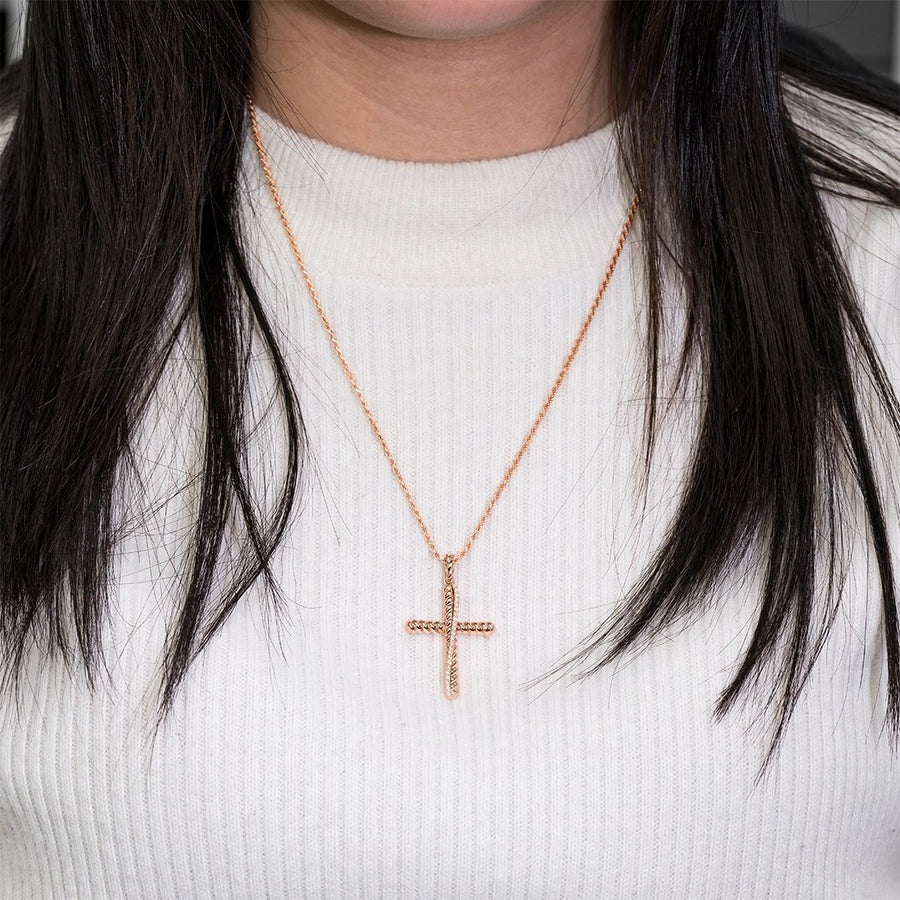 Rose 14k Rose Gold Diamond Cross Pendant 0.18 Ctw