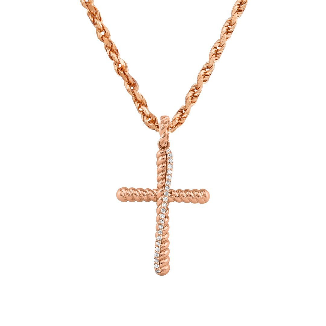 Rose 14k Rose Gold Diamond Cross Pendant 0.18 Ctw