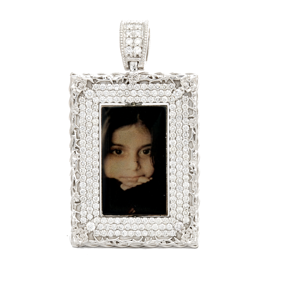Marco de oro blanco de 14 k con diamantes y rosa de 7,92 quilates