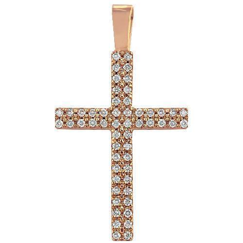 14K Rose Solid Gold Diamond Cross Pendant 1.75 Ctw