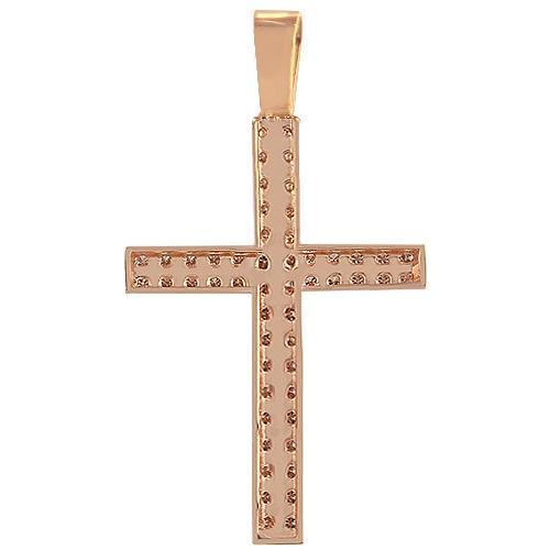 14K Rose Solid Gold Diamond Cross Pendant 1.75 Ctw