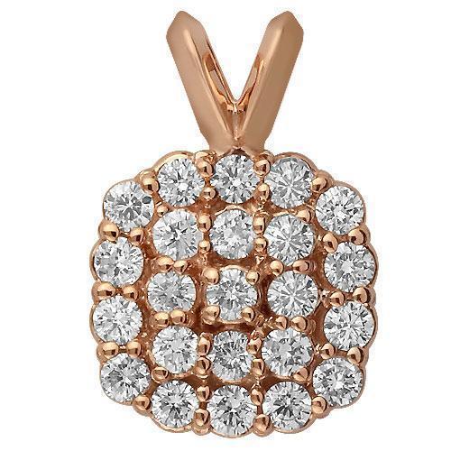 Rose 14K Rose Solid Gold Diamond Square Halo Pendant 0.75 Ctw