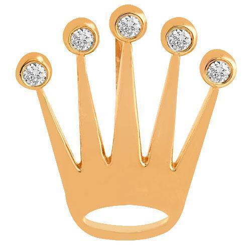 Rose, Yellow 14K Rose Solid Gold Unisex Crown Pendant With Round Cut Diamonds 0.39 Ctw