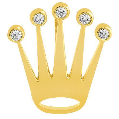 Rose, Yellow 14K Rose Solid Gold Unisex Crown Pendant With Round Cut Diamonds 0.39 Ctw