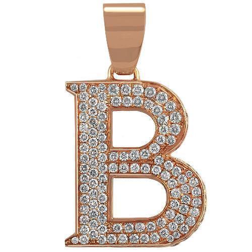 14K Rose Solid Gold Unisex Diamond Initial Letter  'B' Pendant 2.50 Ctw