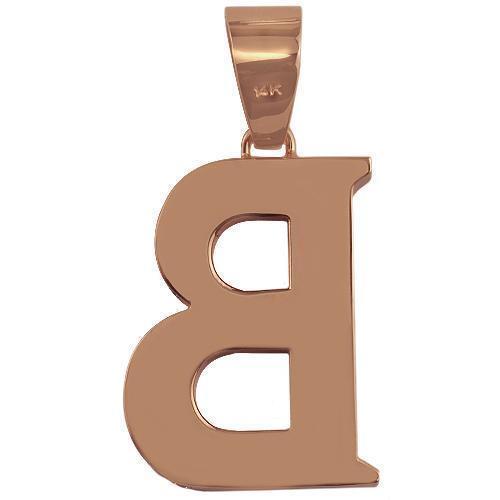 14K Rose Solid Gold Unisex Diamond Initial Letter  'B' Pendant 2.50 Ctw