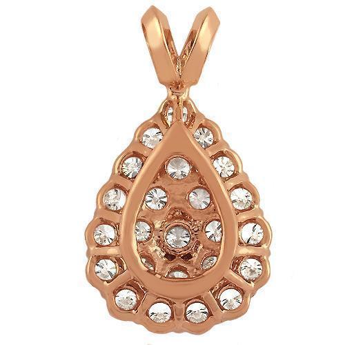 Rose 14K Rose Solid Gold Womens Tear Drop Diamond Pendant 1.03 Ctw