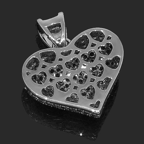 14K Solid Gold Black Rhodium Plated Womens Diamond Heart Pendant with Black Diamonds 2.21 Ctw