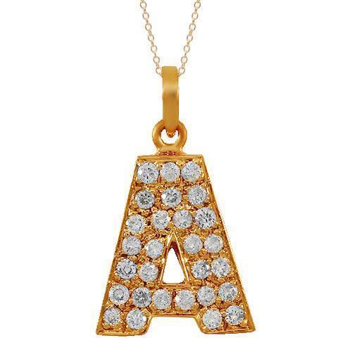 Rose 14K Solid Rose Gold Diamond Letter Initial A Pendant 1.00 Ctw
