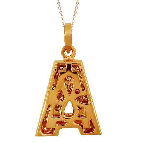 Rose 14K Solid Rose Gold Diamond Letter Initial A Pendant 1.00 Ctw