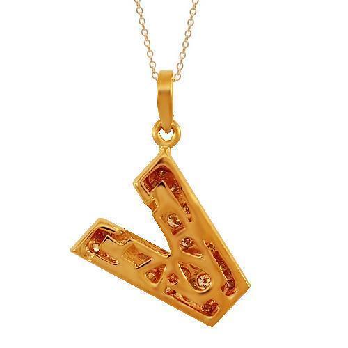 Rose 14K Solid Rose Gold Diamond Letter Initial V Pendant 0.75 Ctw