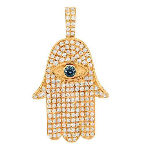 14K Solid Rose Gold Diamond Sapphire Hamsa Pendant Ctw