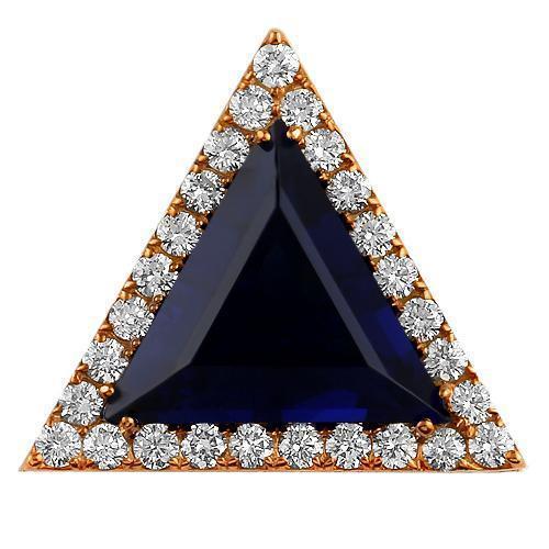 14K Solid Rose Gold Triangular Diamond Pendant with Blue Sapphire 15.00 Ctw
