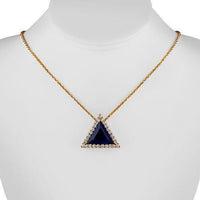 Thumbnail for 14K Solid Rose Gold Triangular Diamond Pendant with Blue Sapphire 15.00 Ctw