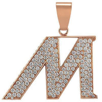 Thumbnail for 14K Solid Rose Gold Unisex Diamond Initial Letter 'M' Pendant 3.75 Ctw
