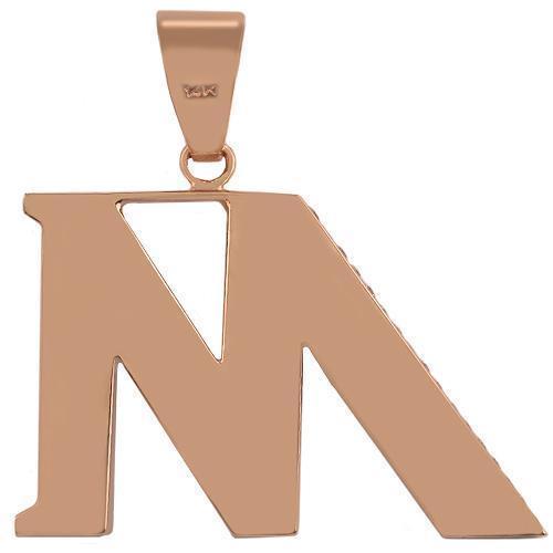 14K Solid Rose Gold Unisex Diamond Initial Letter 'M' Pendant 3.75 Ctw