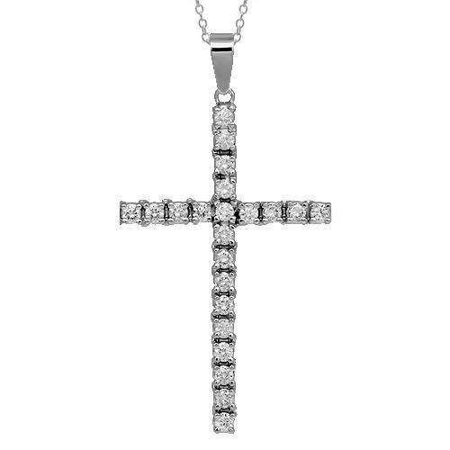 14K Solid White Gold Diamond Cross Pendant 1.95 Ctw