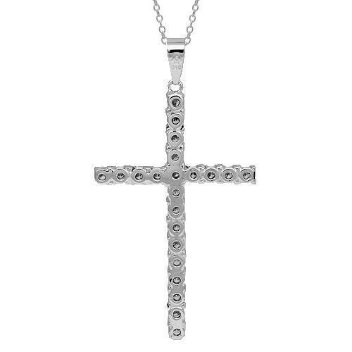 14K Solid White Gold Diamond Cross Pendant 1.95 Ctw