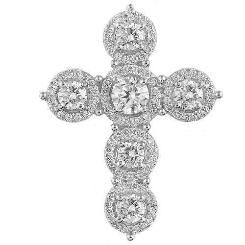 14K Solid White Gold Diamond Cross Pendant 3.75 Ctw