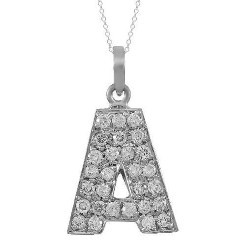 White 14K Solid White Gold Diamond Letter Initial A Pendant 1.00 Ctw