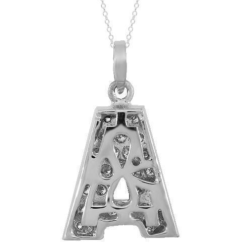 White 14K Solid White Gold Diamond Letter Initial A Pendant 1.00 Ctw