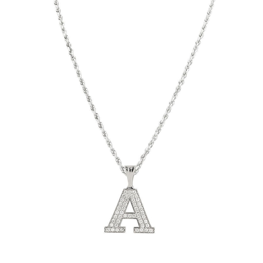 White 14K Solid White Gold Diamond Letter Initial A Pendant 1.45 Ctw