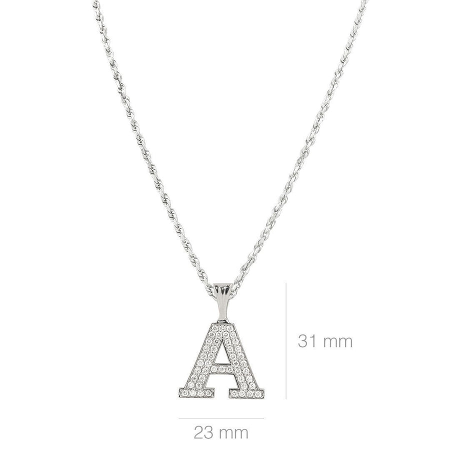 White 14K Solid White Gold Diamond Letter Initial A Pendant 1.45 Ctw