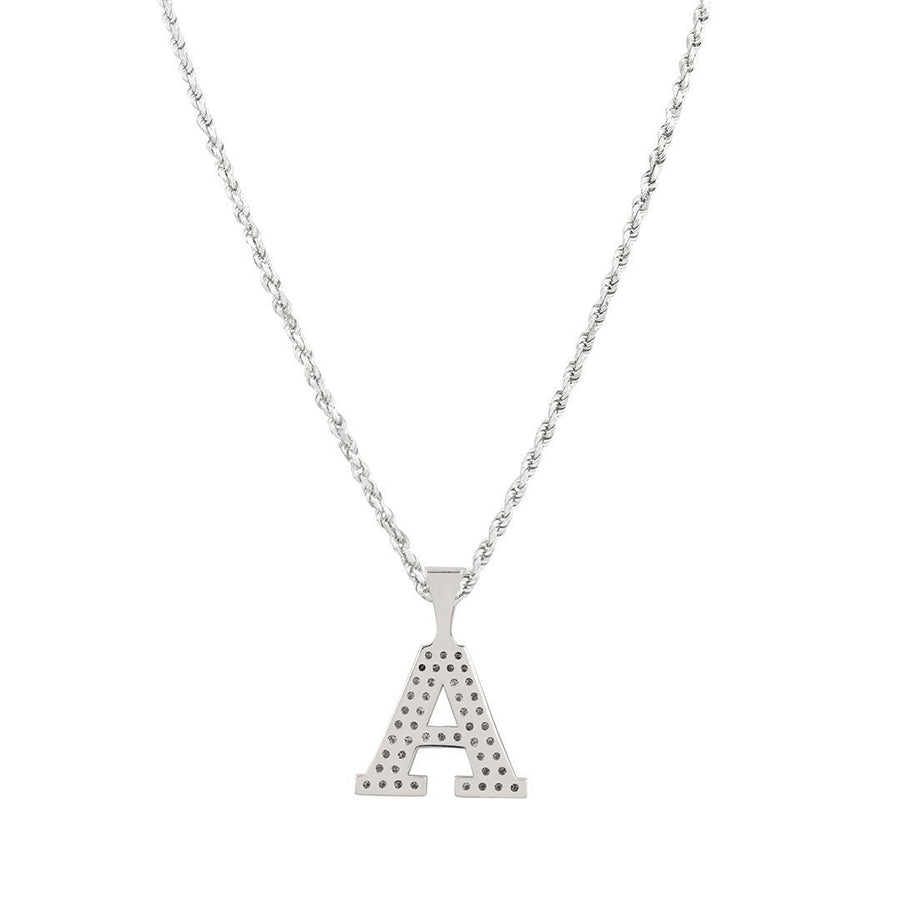 White 14K Solid White Gold Diamond Letter Initial A Pendant 1.45 Ctw