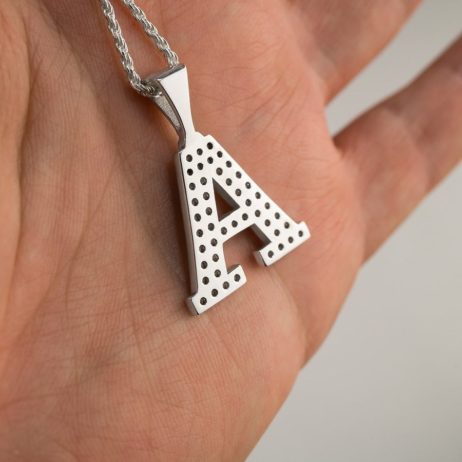 White 14K Solid White Gold Diamond Letter Initial A Pendant 1.45 Ctw