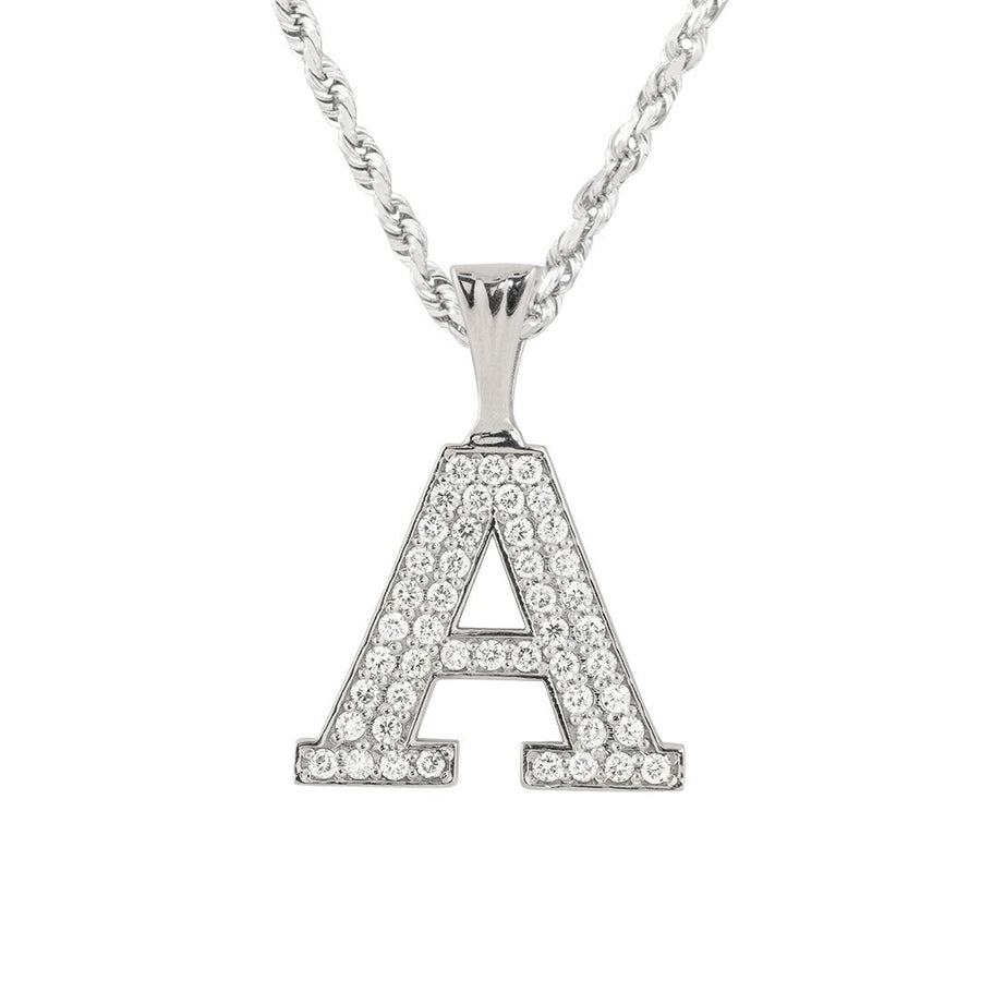 White 14K Solid White Gold Diamond Letter Initial A Pendant 1.45 Ctw