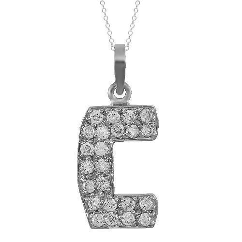 White 14K Solid White Gold Diamond Letter Initial C Pendant 0.75 Ctw