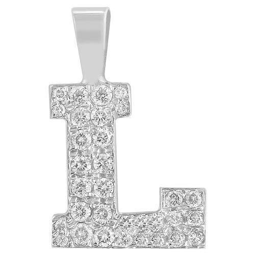 White 14K Solid White Gold Diamond Letter Initial L Pendant 1.10 Ctw