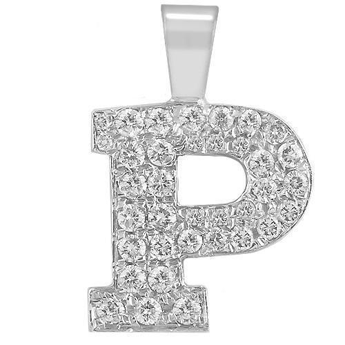White 14K Solid White Gold Diamond Letter Initial P Pendant 1.10 Ctw
