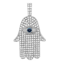 Thumbnail for 14K Solid White Gold Diamond Sapphire Hamsa Pendant 2.50 Ctw