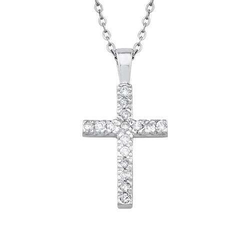White 14K Solid White Gold Diamond Womens Cross Pendant 0.35 Ctw