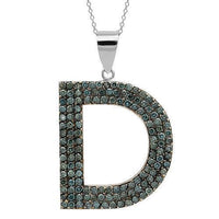 Thumbnail for 14K Solid White Gold Mens Blue Diamond Initial Letter Pendant 4.13 Ctw