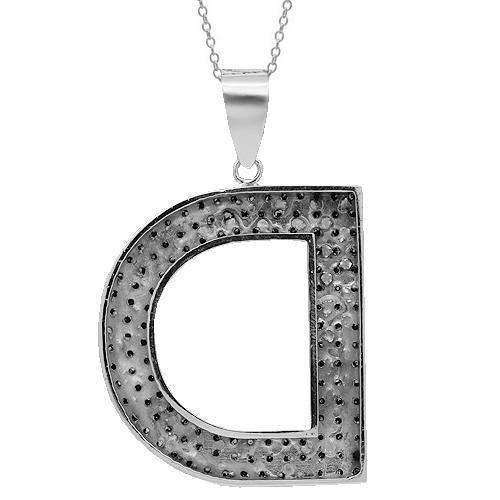 14K Solid White Gold Mens Blue Diamond Initial Letter Pendant 4.13 Ctw