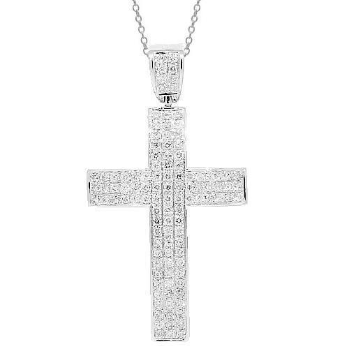 14K Solid White Gold Mens Diamond Cross Pendant 6.30 Ctw